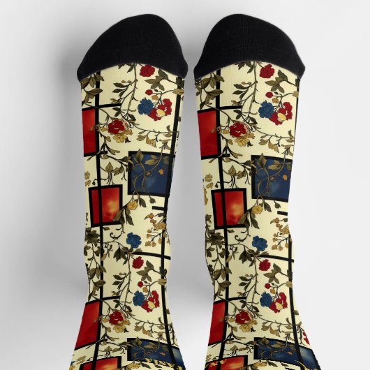 Elegante florale Socken mit geometrischen Retro-Ak (Oben)