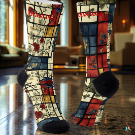 Elegante florale Socken mit Retro Grid Design
