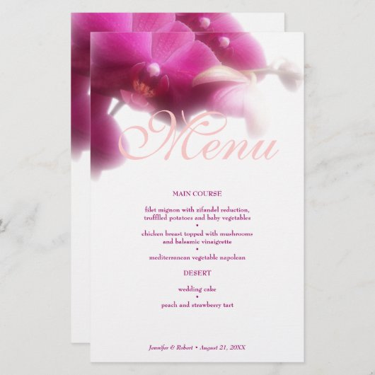 Elegante florale Speisekarte zum Hochzeitsessen (Vorne/Hinten)