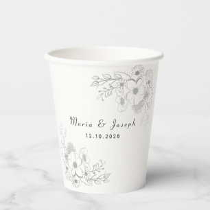 Elegante Florale Staubblaue Hochzeitspapierbecher Pappbecher