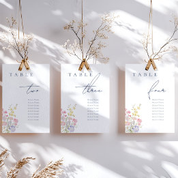 Elegante Florale Staubblaue Schrift Hochzeit Tischnummer