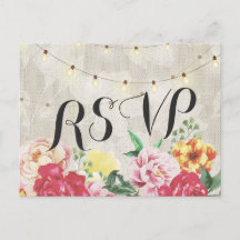 Elegante florale String Lights Linen Wedding RSVP