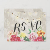 Elegante florale String Lights Linen Wedding RSVP Einladungspostkarte (Vorne/Hinten)
