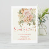 Elegante florale Sweet 16 Birthday Einladungskarte Einladung (Stehend Vorderseite)