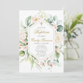 Elegante, florale Taufe Einladung (Stehend Vorderseite)