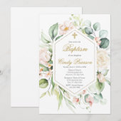 Elegante, florale Taufe Einladung (Vorne/Hinten)