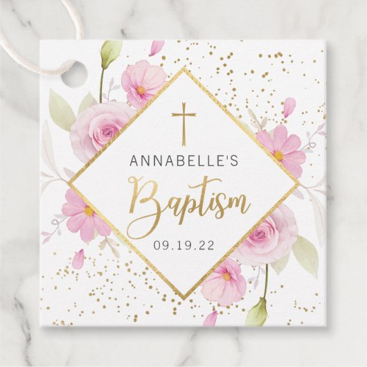 Elegante florale Taufe Vielen Dank Geschenkanhänger (Vorderseite)
