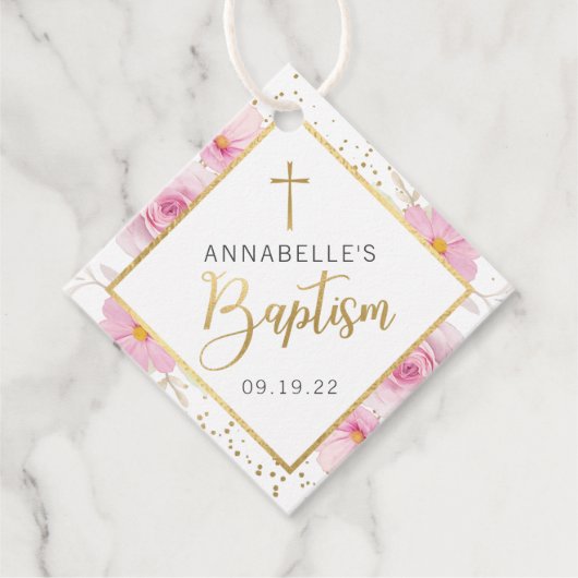 Elegante florale Taufe Vielen Dank Geschenkanhänger (Vorderseite)