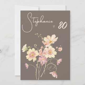Elegante Florale Taupe-Rosa 80. Geburtstagseinladu Einladung