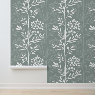 Elegante Florale Tiefe Salbeigrüne Minimalistik Tapete