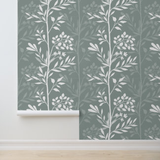 Elegante Florale Tiefe Salbeigrüne Minimalistik Tapete