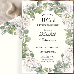 Elegante Florale Umrandung Damen 102. Geburtstag Einladung