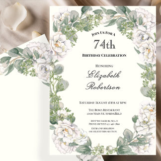 Elegante Florale Umrandung Damen 74. Geburtstag Cu Einladung