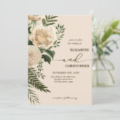 Elegante florale Vegetation und Cream Bouquets Wed Einladung (Stehend Vorderseite)