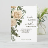 Elegante florale Vegetation und Cream Bouquets Wed Einladung (Stehend Vorderseite)
