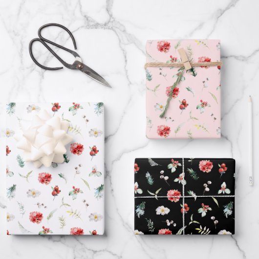 Elegante florale Vegetation Wintermuster Geschenkpapier Set (Vorderseite)