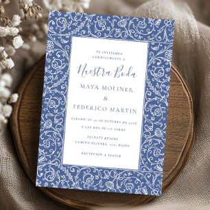 Elegante Florale Vintage Blau Unsere Hochzeit Einladung