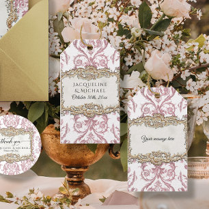 Elegante florale Vintage-Rosa und Weißgoldene Hoch Geschenkanhänger
