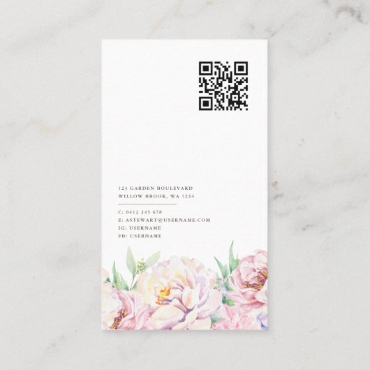 Elegante florale Visitenkarte mit QR Code (Rückseite)