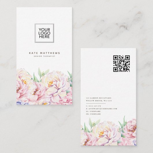 Elegante florale Visitenkarte mit QR Code (Vorne/Hinten)