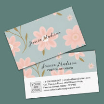 Elegante florale Visitenkarte mit QR Code | DP7