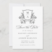 Elegante florale Wappen-Hochzeit Save The Date (Vorderseite)