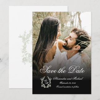 Elegante florale Wappen-Monogramm-Foto-Überlagerun Save The Date