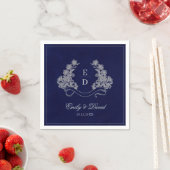 Elegante florale Wappen Navy Monogramm Serviette (Beispiel)