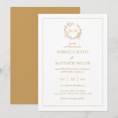 Elegante florale Wappeneinitial-Hochzeit Einladung (Vorne/Hinten)