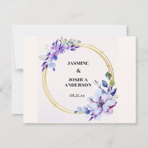 Elegante Florale Wasserfarbe Gold Kreis Hochzeit Mitteilungskarte