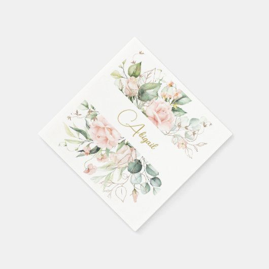 Elegante florale Wasserfarbe Rosa Roses Baby Namin Serviette (Ecke)