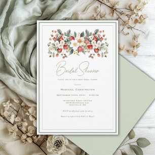 Elegante florale Wasserfarben-Erdbeer-Hochzeit Einladung
