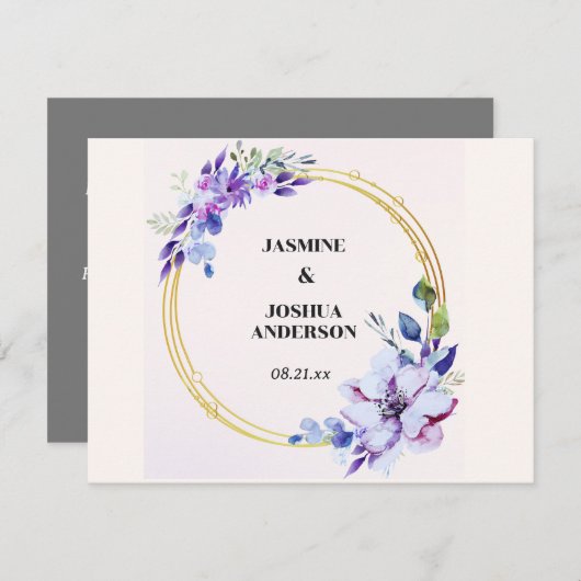 Elegante florale Wasserfarben Gold Circle Wedding Mitteilungskarte (Vorne/Hinten)