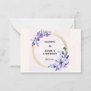 Elegante florale Wasserfarben Gold Circle Wedding Mitteilungskarte