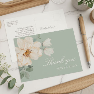 Elegante Florale Wasserfarben-Hochzeits-Dankeskart Postkarte