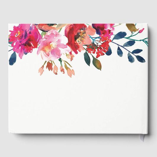 Elegante florale Wasserfarben Stilvolle Goldene Ho Gästebuch (Rückseite)