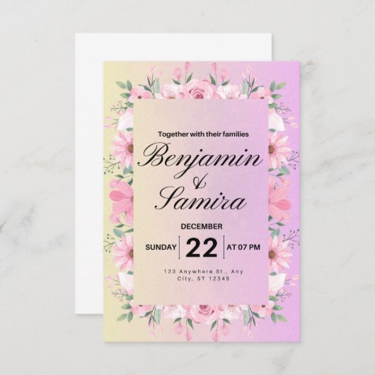 Elegante florale weiche rosa Pastellfarben Einladu Einladung (Vorne/Hinten)