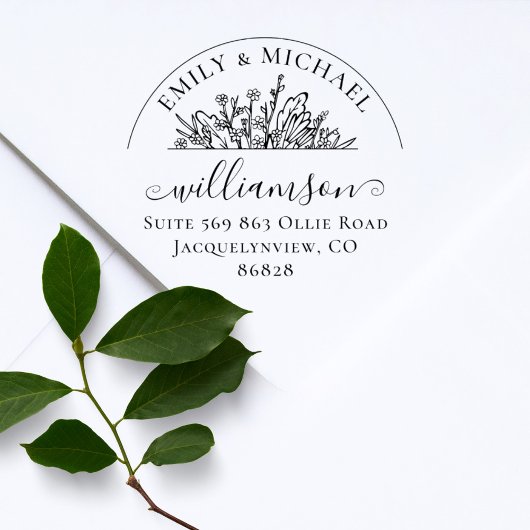 Elegante florale Whimsical Wedding Rücksendeadress Gummistempel