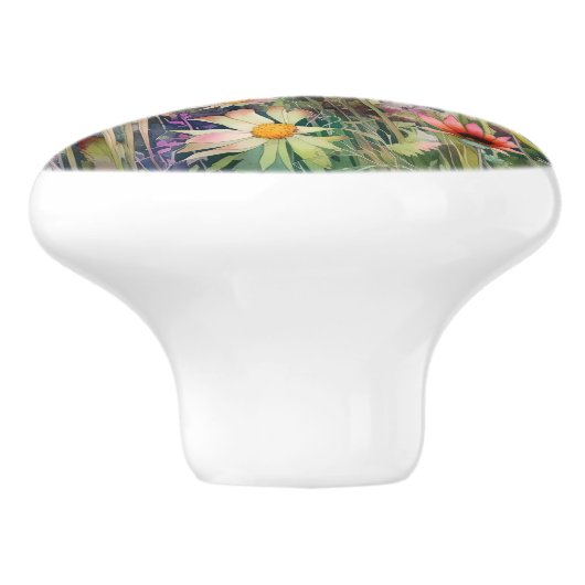 Elegante florale Wildblume Wasserfarben Botanisch Keramikknauf (Seitenansicht)