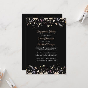 Elegante Florale Wildblumen-Black Verlobungsparty Einladung