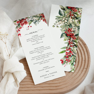 Elegante Florale Winter-Weihnachts-Hochzeit Menükarte