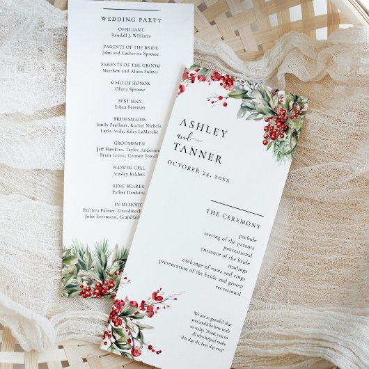 Elegante Florale Winter-Weihnachts-Hochzeit Programm