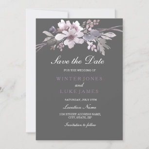 Elegante Florale Wintergraue Save The Date Karte