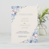 Elegante Floraleinladung in zarten Blautönen, Rosa Einladung (Stehend Vorderseite)