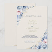 Elegante Floraleinladung in zarten Blautönen, Rosa Einladung (Vorne/Hinten)