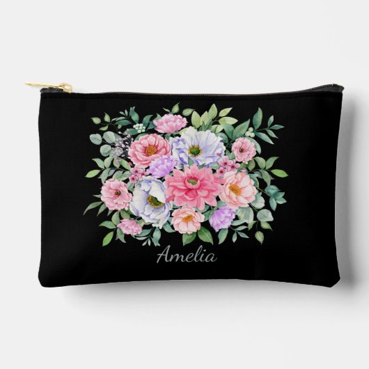 Elegante Florals auf schwarz Zubehörtasche (Vorderseite)