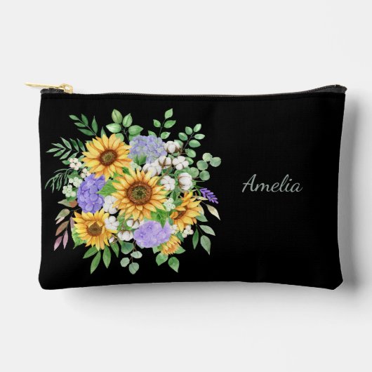 Elegante Florals auf schwarz Zubehörtasche (Vorderseite)