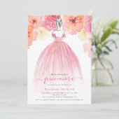 Elegante Florals Dress Pink Quinceanera Einladung (Stehend Vorderseite)