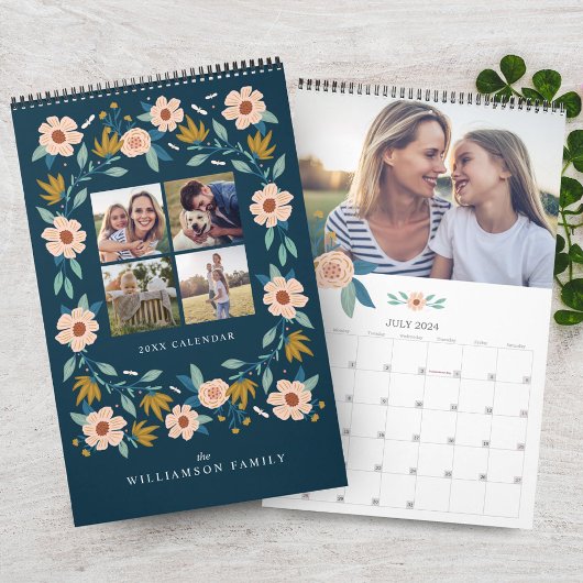 Elegante Florals Foto Collage Erinnerungen Kalender