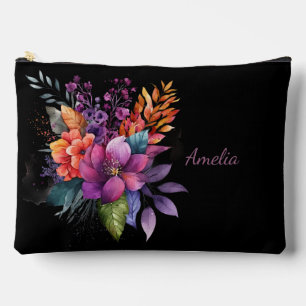 Elegante Florals & Name auf schwarz Zubehörtasche